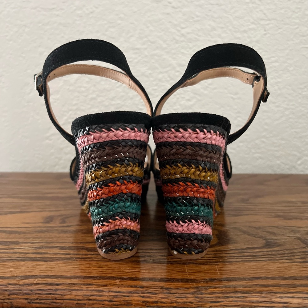 Anthropologie Black Wedges With Multicolor Woven Heels EU 39 US 9 - Picture 3 of 8